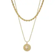 Nevenka Gold Layered Necklace Thick Chain Personalized Cuban Coin Pendant For Women Girls-N21022