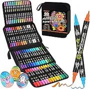 NICETY Acrylic Paint Pens Paint Markers - 60 Colours Dual tip Brush Paint Markers for Rock Painting Stone Wood Glass Ceramic - Fine & Brush Tip Water Based Acrylic Markers for Adults