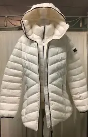 DKNY Double Full Zip Quilted Hooded Puffer Jacket Coat SP/M
