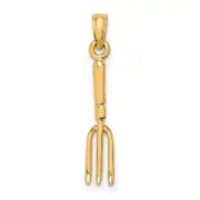 14K Yellow Gold 3-D Fork Garden Tool Charm
