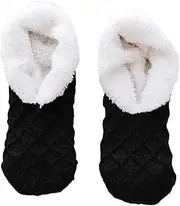 [SouiWuzi] Slipper Socks with Grippers,Winter Non Slip Thick Fuzzy Socks for Women Men,Knitted Warm Socks with Fleece Lined Bed Socks Soft Thick Winter Floor Socks for Cold Weather(Black)