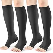 cerpite Open Toe Compression Socks Women & Men-2 Pairs 15-20 mmHg Knee High Graduated Toeless Compression Socks
