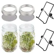 2Set Seed Sprouter Germination Cover Kit Sprouting Mason Jars with Lids & Stands