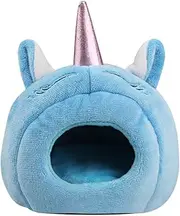GANAZONO Unicorn Shape Plush Hideout Bed for Hamsters Mice Rabbits Chinchillas Cozy Warm Cave for Pets Durable Material Chic Design