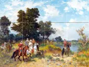 Art Orient Landscape Horses Ceramic Mural Backsplash Bath Tile #2275