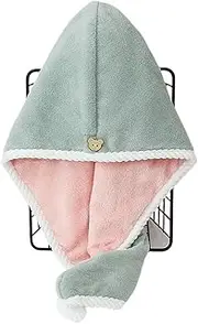 Thickened Double Layer Dry Hair Cap Quick Drying Hair Towel Cap Super Absorbent Hair Drying Cap Home Bath Cap(Green and Pink)