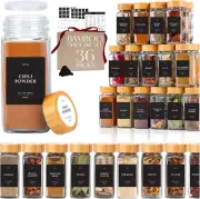 Stylish 36 Pack 4 oz Glass Spice Jars with Airtight Bamboo Lids & Labels