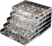[TOMVAES] 5 Tiers Jewelry Storage Box, Earring Storage Box Organizer, Clear Stackable Earring Holder, Storage Case with Drawers, Display Storage Case Suitable for Home and Office (14 * 14 * 22 CM)