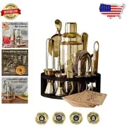 Professional Bartending Kit - 15 Durable Stainless Steel Pieces & Recipe Cards