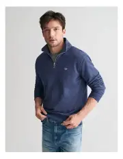 [Gant] Shield Half-Zip Sweatshirt in Dark Jeansblue Melange