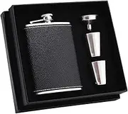 Hip Flask Set, 8 oz Stainless Steel Flasks for Liquor for Men, Soft Touch Leather Wrap Flask Set with 2 Cups & Funnel, Portable Pocket Whiskey Flask for Wedding Camping Party