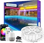 TENDIST 15M Outdoor LED Strip Lights Waterproof, RGB WiFi IP67 Waterproof LED Rope Lights Outdoor, Music Sync Porch LED String Lights Compatible with Alexa for Eaves, Patio, Backyard and Party
