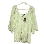 NWT Torrid 1X 14-16 Lime Green Blouse Boho Flowy Lined Top Shirt Wormen Gingham