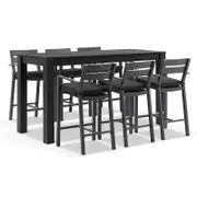 Santorini Outdoor Aluminium 2m Bar Table with 6 Bar stools 6 - Charcoal - Denim Grey