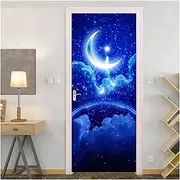 Door Stickers Beautiful Blue Starry Moon Mural Door Sticker PVC Self-Adhesive Waterproof Wallpaper Decals Home Decor Door Wall Sticker (Size : 95x215cm)