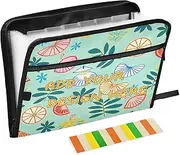 Custom Filing Folder 13 Pockets A4 Letter Size Personalizable Pocket Accordion File Organizer with Zipper Closure for Office School Line Drawing Fruit Leaf Blue para guardar documentos
