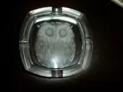 VINTAGE OWL CRYSTAL ASHTRAY CRISTAL D'ARQUES LEAD CRYSTAL FRANCE REVERSE ETCHED