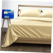 Size Cotton Bed Sheets Set (1000 Thread Count) Bedding Pillow Cases Queen Sand