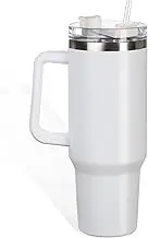 Okam 40oz 1.2L Insulated Tumbler with Handle and Straw - Travel Mug for Hot & Cold Drinks, Double Wall Vacuum Stainless Steel Coffee Cup, Insulated Flask, Large Water Bottle, Thermo Mug - White