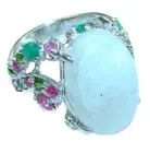 Genuine Large Fire Moonstone .925 Sterling Silver handcrafted ring size 9