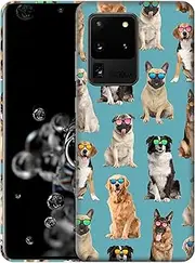 GlamCase for Samsung Galaxy S20 Ultra 5G, Samsung Galaxy S20 Ultra 5G Case - Dog Pattern with Sunglasses Teal Printed Sleek Cute Plastic Hard Protective Designer Back Phone Case for S20 Ultra 5G