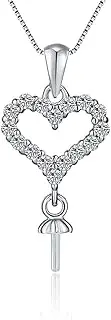 [LGSY] 925 Sterling Silver CZ Heart Pendant Necklace Fitting, Design Pearl Pendant Setting for Fashion Women, Metal, Cubic Zirconia