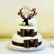 Wooden Vintage 'Mr & Mrs' Floral Antler Cake Topper