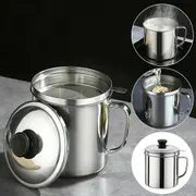 1.8L Oil Filter Pot Cooking Soup Grease Strainer Separator Stainless Steel Home