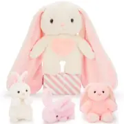Easter Bunny Stuffed Animal with 3 Babies, Plush Rabbit Toy 19“ Long Ear Bunn...