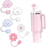 5 pcs Cloud Straw Cover Cap for Stanley Cup,Silicone Straw Topper Compatible with Stanley 30 to 40 Oz Tumbler,Soft Silicone Cloud Shape Straw Lid for 10mm Straws