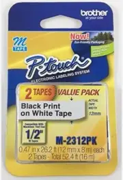 Brother P-Touch M Tape Black Print on White Tape 1/2" 2 Tape Value PK PTouch