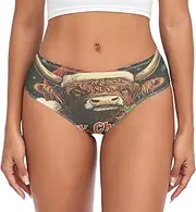 [RPLIFE] Highland Cow with Santa Hat Women Panties, Womens Comfort Briefs, Stretch Brief, Ladies Panties Size Xl, Highland Cow With Santa Hat, X-Large