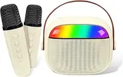 Portable Karaoke Machine with LED Lights, Bluetooth Speaker, 2 Wireless Microphones, Pink