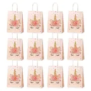 ANYPARTY Party Treat Bags Pink 12Pcs With Handle Unicorn Print Paper Pouches