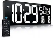 KRSTIR 17.2" Digital Wall Clock, LED Wall Clock with Remote Control Large Display Count Up & Down Timer, Adjustable Brightness Alarm Clock with Day/Date/Temperature for Home, Gym, Office