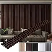 YLL YLL 6-Pack Slat Wall Panel with 2 Trims Wood Grain Slat Wall 96" x 6.2" WPC Slats 3D Wall Panels Walnut Grille