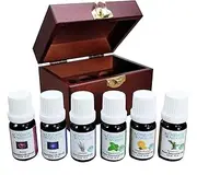 Organic Aromas Favorites Sampler Wooden Box of Six 100% Pure Essential Oils for Aromatherapy - Therapeutic Grade - for Use Diffusers