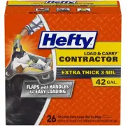 Hefty Load And Carry Contractor Heavy Duty Trash/Garbage Bags 42 Gallon 26 Ct.