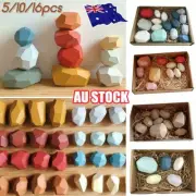 Toy Creative Wooden Colored Stacking Balancing Stone Building Blocks Hot AU