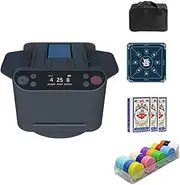 360 Degree Automatic Card Shuffler, 2-in-1 Rotating Card Dealer, with 3 Decks of Playing Cards, Special Tablecloth, 100 Chips, Portable Bag, LED Display, Touch Sensitive Control Dealers Machine Black