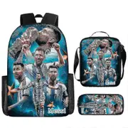 Football Star Messi Printed Backpack Three-piece Set Children's Schoolbag Primary School Students Cartoon Backpack high quality