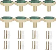 FwQoFvk 8 Pcs Brushed Brass Hexagon Knobs Kit, Elegant Dresser Pull Handles, Practical Pretty Drawer Pulls Set, Easy to Install Dresser Knobs Pulls for Bedrooms Kitchens (Green)