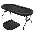 8-Players Folding Poker Table Portable 2 Fold Oval Card Board Game w/Cup Holders