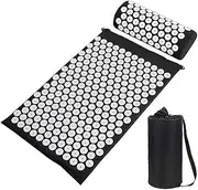 Acupressure Mat and Pillow Set with Bag - Large Size 28.7 X 16.5 inch Massage Accupressure Body Mat - Naturally Relax Back, Neck and Feet Muscles - Helps Relieve Back, Neck Pain, Sciatica(Black)