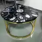 Black Geode Agate Coffee Table Top, Agate Stone Center Table Top, Living Decors
