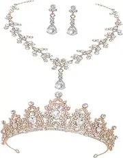 [BESTYASH] Crown Necklace Earrings Flowers Costume Bridal Bride Gold Necklace Robes Princess Crowns Tiara Wedding Decorations Women's Earrings Women's Suiting Rhinestone Silver