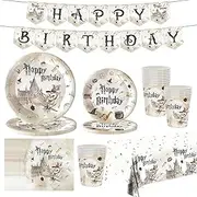 Harry Potter Birthday Party Tableware Set,82pcs Wizard Party Disposable Dinnerware Magician Party Paper Plates Cups Napkins Tablecloth and Banner for Kids Aldult Birthday Harry Potter Theme Party Supp
