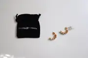 HOLSTED JEWELERS DIAMOND ACCENT TWO TONE RIBBON SEMI HOOP EARRINGS NEW