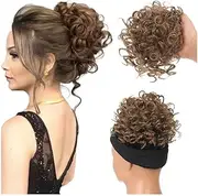 Hairpiece Synthetic Messy Bun Hair Piece Short Elastic Drawstring Hair Buns Clip in Curly Ponytail Hairpiece Daily Use(12H16)