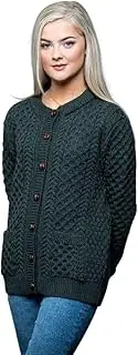 [Original Aran Company] Irish Aran Wool Lumber Cardigan for Women's with Buttons and Pockets Made in Ireland